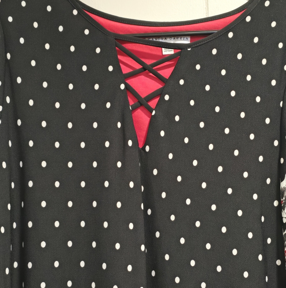 SALE!! Sandra Darren Black and White Floral Midi Dress - Picture 3 of 6